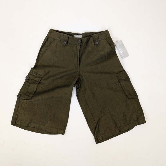 Linen Steilmann Olive Dress Shorts Bermuda Long Thigh Length Pockets Cargo - Picture 2 of 8